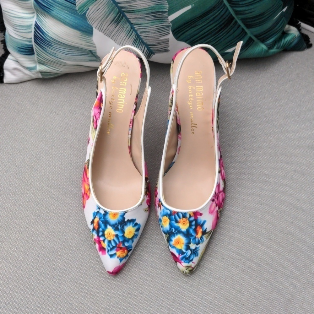 Ann Marino Floral Fabric Slingback Pumps Heels Size 9.5